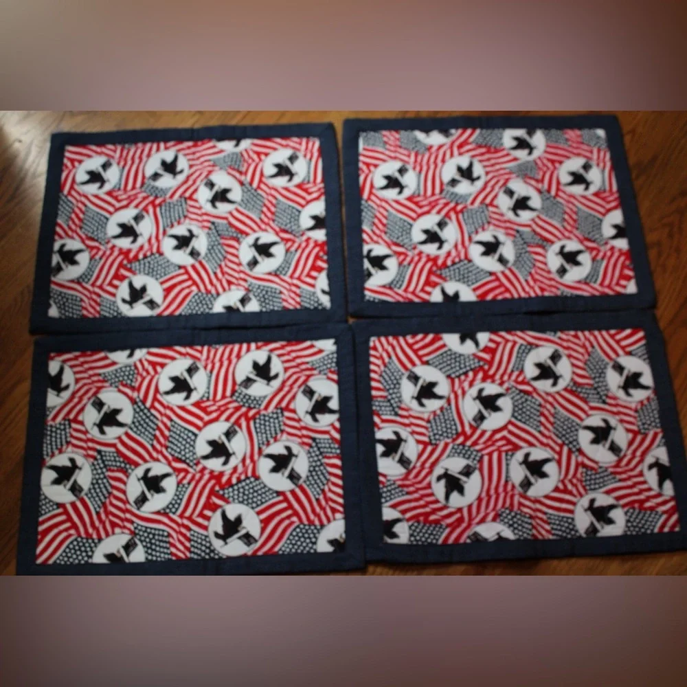 Handmade Red White Blue Patriotic July 4th American Flags Quilted Placemats OS